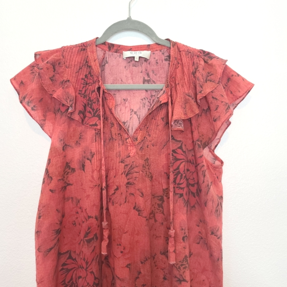Sea New York Floral Tie Neck Blouse Top Size 8 - Picture 4 of 14